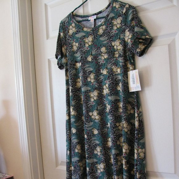 * 2/$15 LuLaRoe Carly Dress XS NWT $45 High Low Hem Swing Style Green Floral - Picture 3 of 4